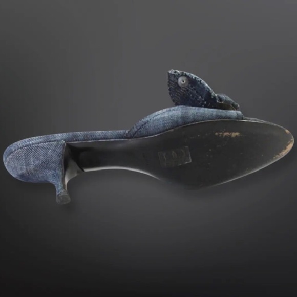 MIU MIU WOMENS KNOTTED FRINGE DENIM SLIDE SANDALS BLUE SIZE 38 - Picture 7 of 7